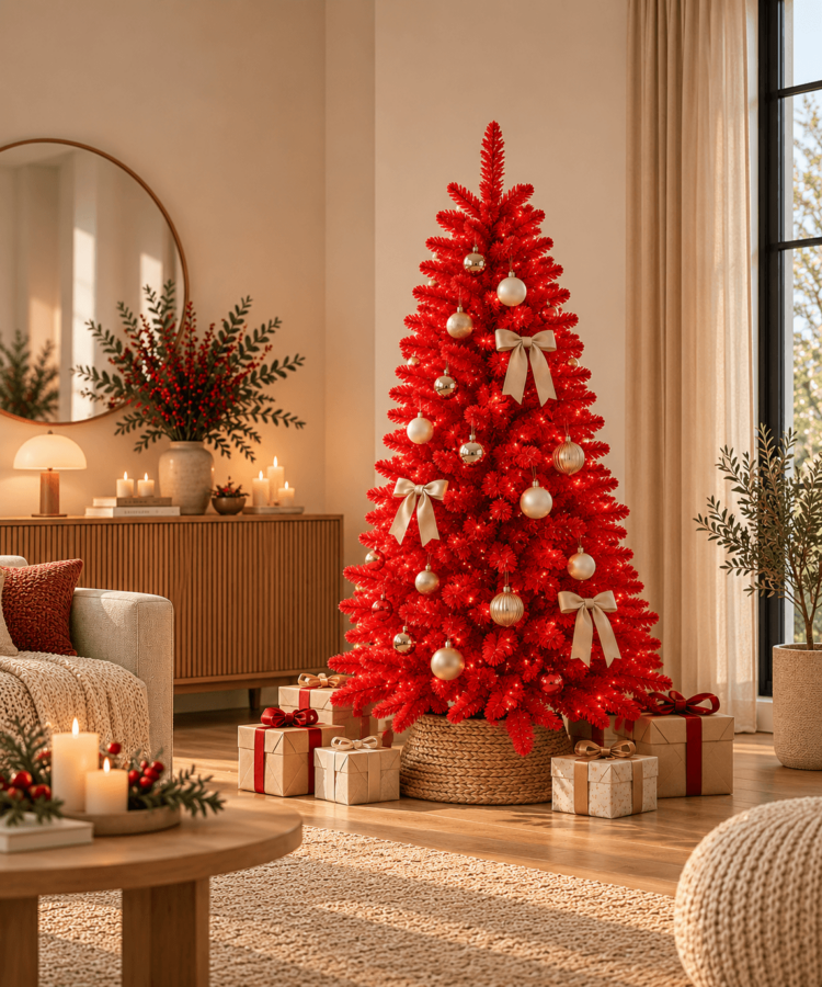 Salon navideño árbol rojo